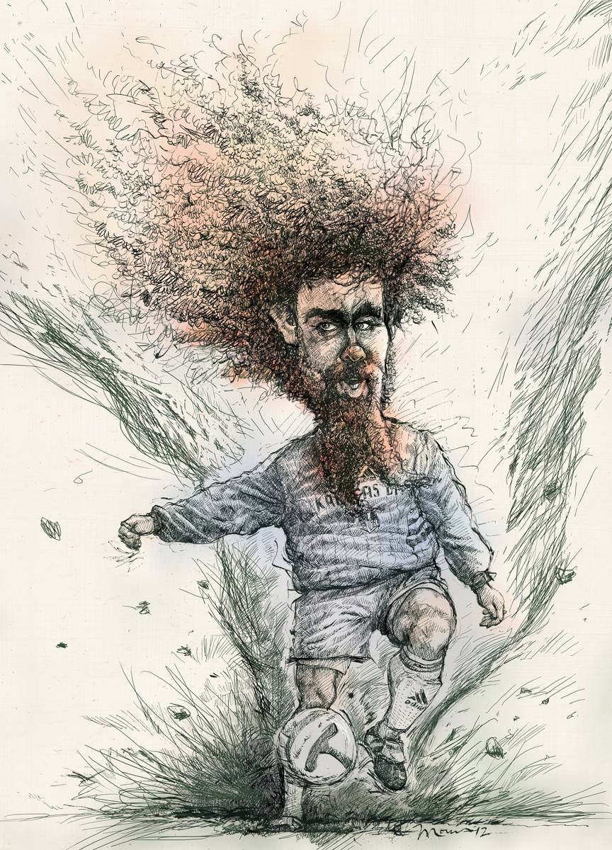 Pen drawing of Alexi Lalas Kansas City Wiz